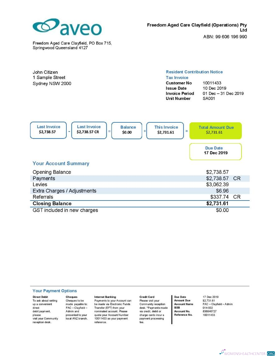 Download Australia Aveo bank statement 1 page Photoshop template